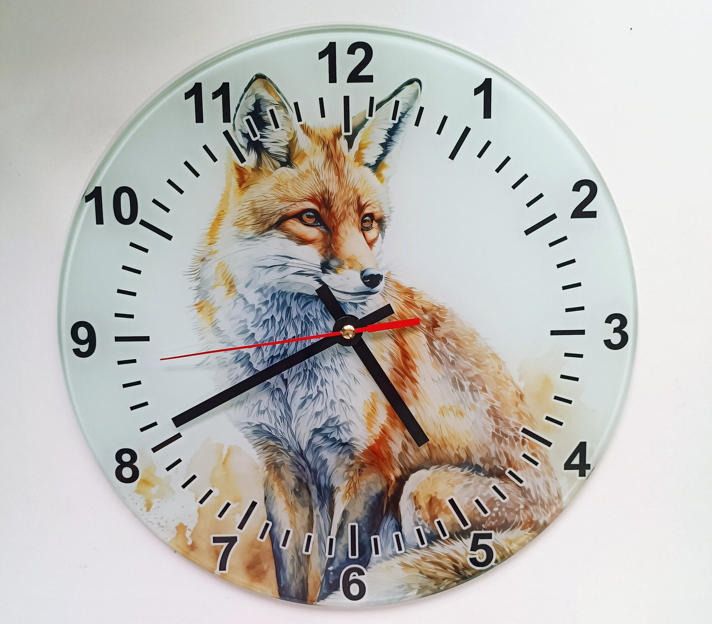 Personalised Watercolour Fox Glass Wall Clock | Woodland Home Décor | Unique Gift for Fox Lovers
