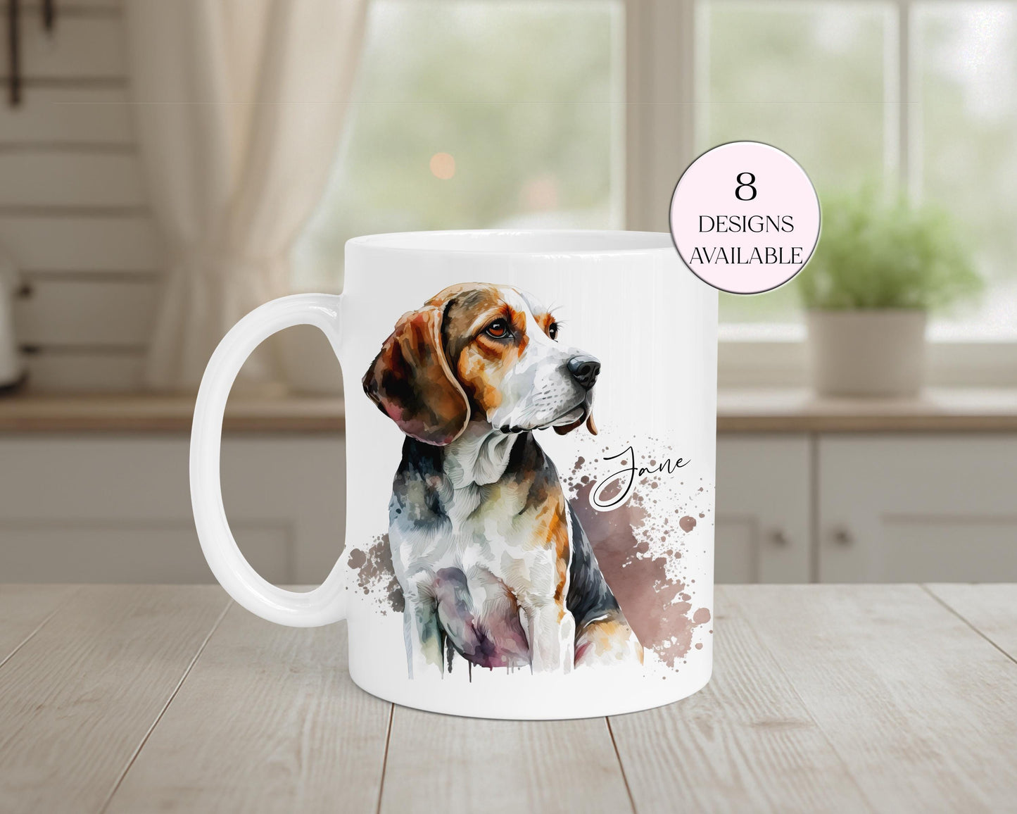 Personalised Beagle Mug & Coaster Set | Custom Dog Lover Gift | Watercolour Beagle Present