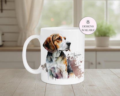 Personalised Beagle Mug & Coaster Set | Custom Dog Lover Gift | Watercolour Beagle Present