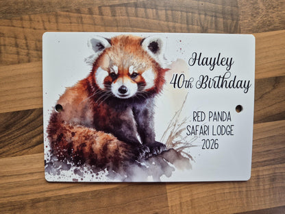 Personalised Watercolour Red Panda House Sign – Custom Address Plaque