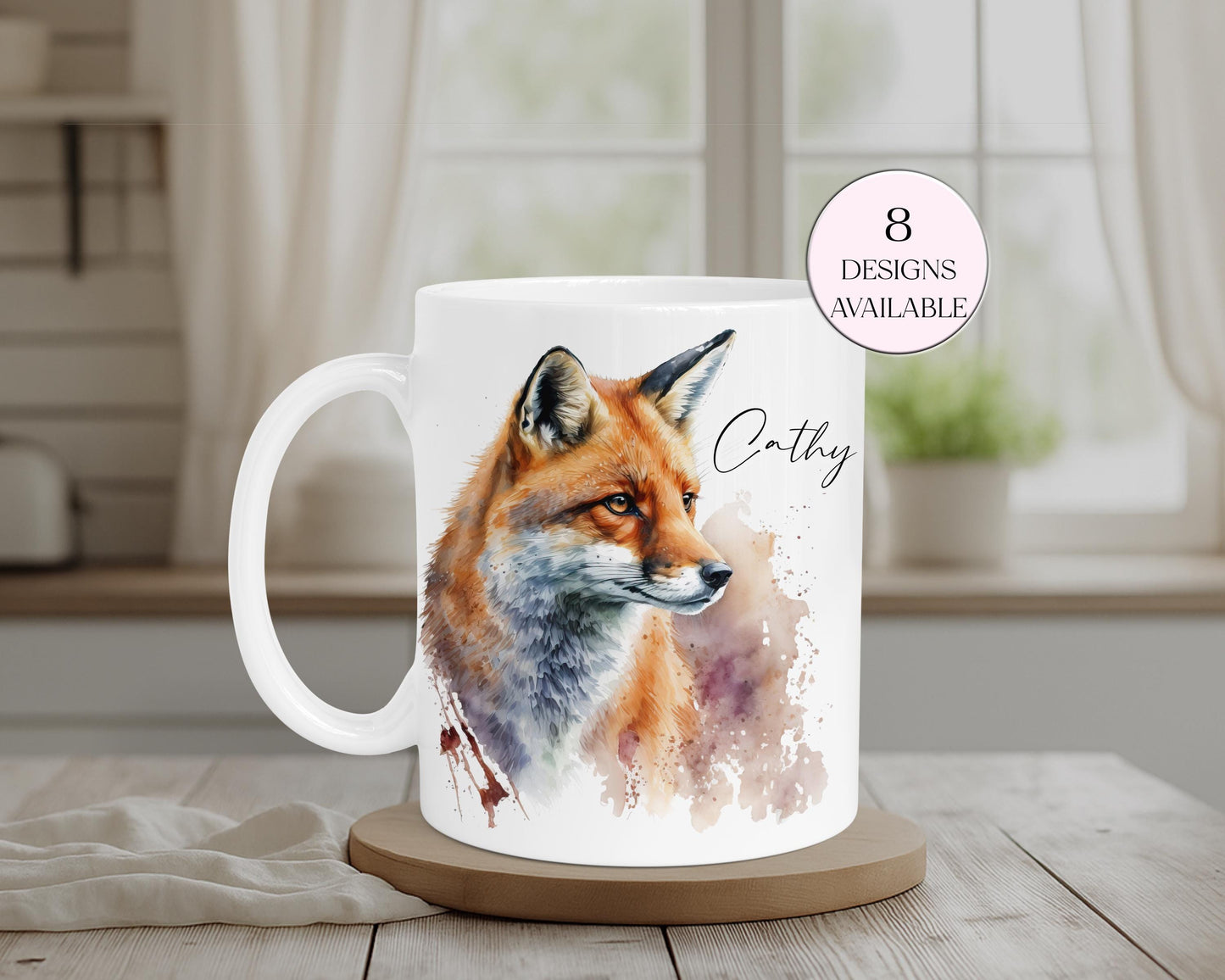 Personalised Watercolour Fox Mug – Fox Lover Gift & Custom Coffee Cup