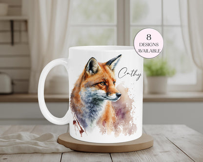 Personalised Watercolour Fox Mug – Fox Lover Gift & Custom Coffee Cup