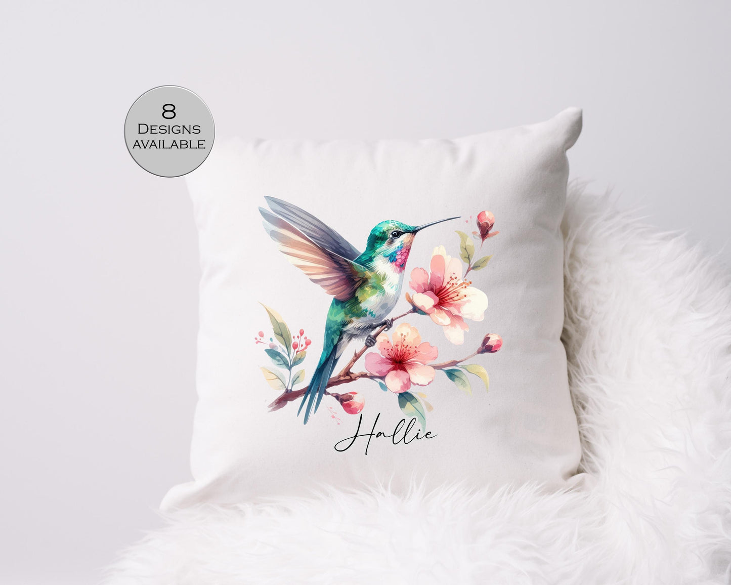 Personalised Watercolour Hummingbird Cushion | Custom Bird Throw Pillow | Nature Lover Gift