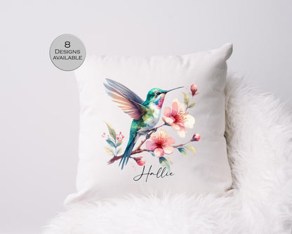 Personalised Watercolour Hummingbird Cushion | Custom Bird Throw Pillow | Nature Lover Gift