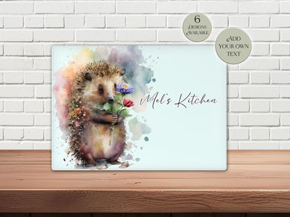 Personalised Hedgehog Glass Chopping Board - Custom Cheese Platter - Housewarming - Kitchenware - Home Décor