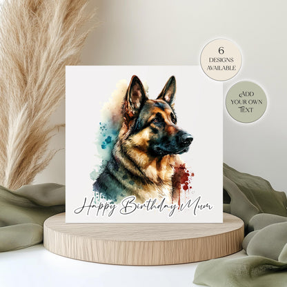 Personalised German Shepherd Birthday Card – Watercolour Dog Greetings Card