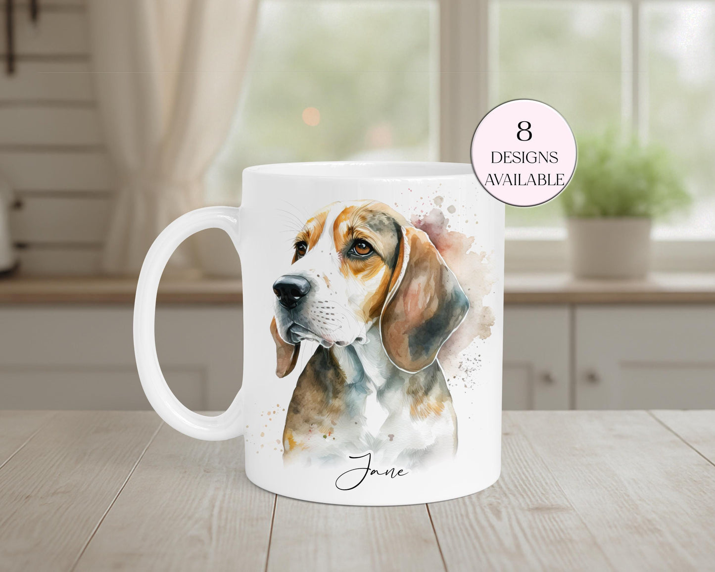 Personalised Beagle Mug & Coaster Set | Custom Dog Lover Gift | Watercolour Beagle Present