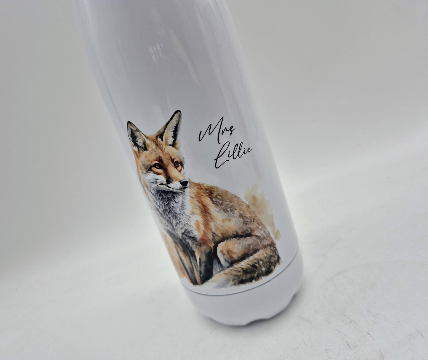 Personalised Fox Water Bottle – Insulated Stainless Steel Flask, Fox Lover Gift