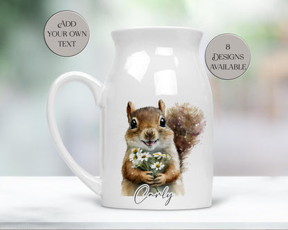 Personalised Squirrel Milk Jug – Watercolour Ceramic Flower Vase