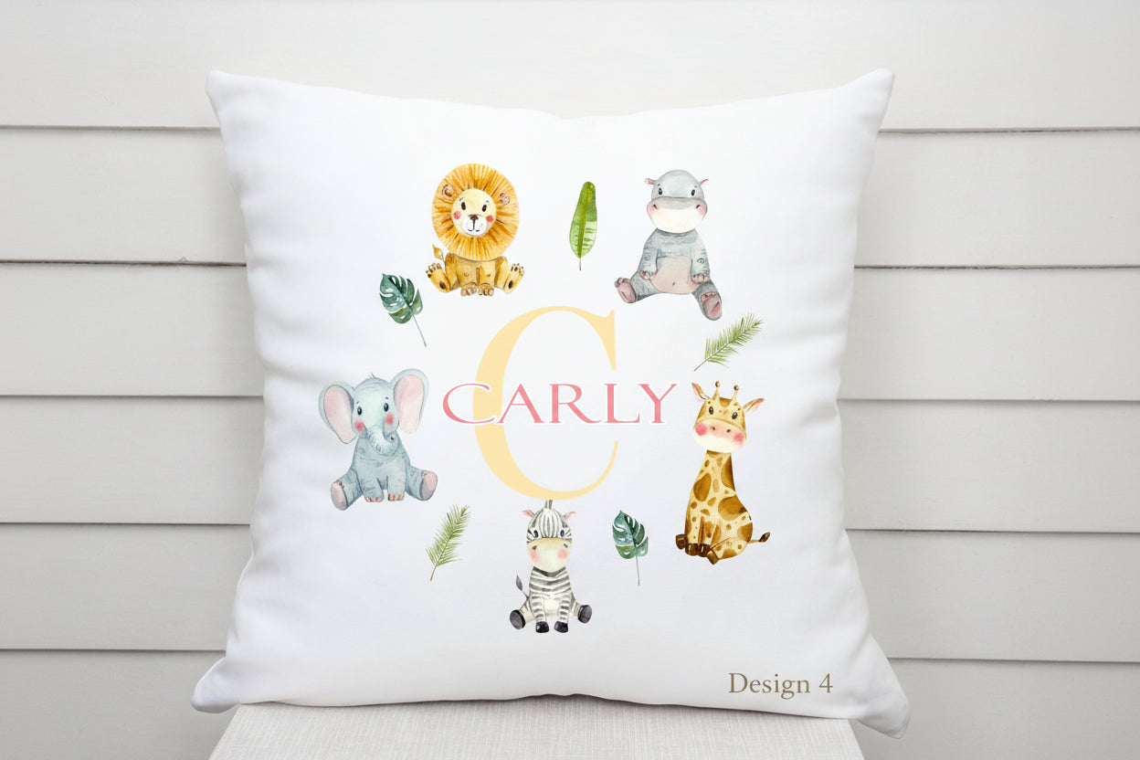 Personalised Jungle Safari Animal Cushion | Custom Kids Nursery Pillow | Wildlife Gift for Children