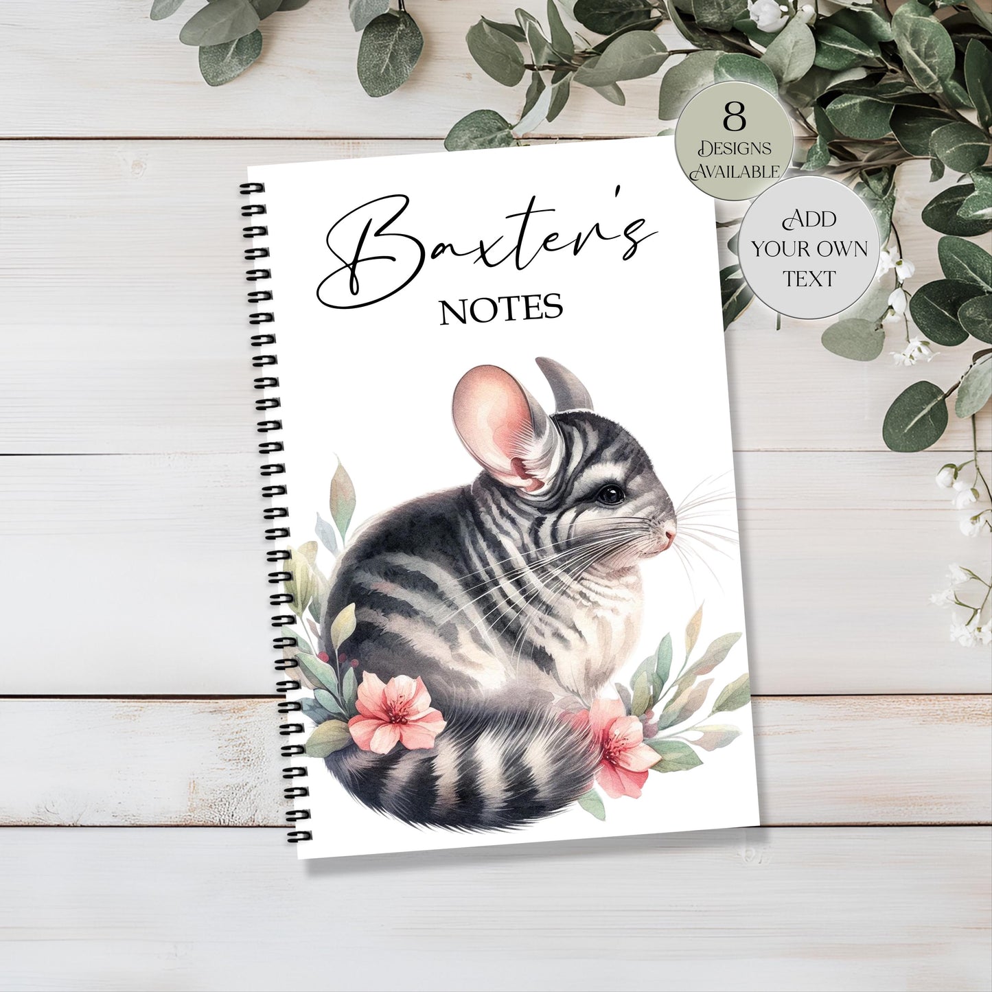 Personalised Chinchilla Notebook | Custom Name Journal | Cute Gift for Chinchilla Lovers