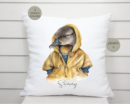 Personalised Raincoat Duck Cushion – Duck Lover Gift & Home Décor