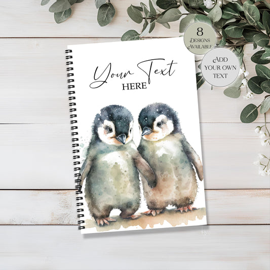 Personalised Penguin Notebook – Watercolour A4/A5 Journal - Gift for Penguin Lover