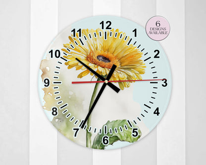 Personalised Watercolour Gerbera Glass Wall Clock | Floral Home Décor | Unique Gift for Her