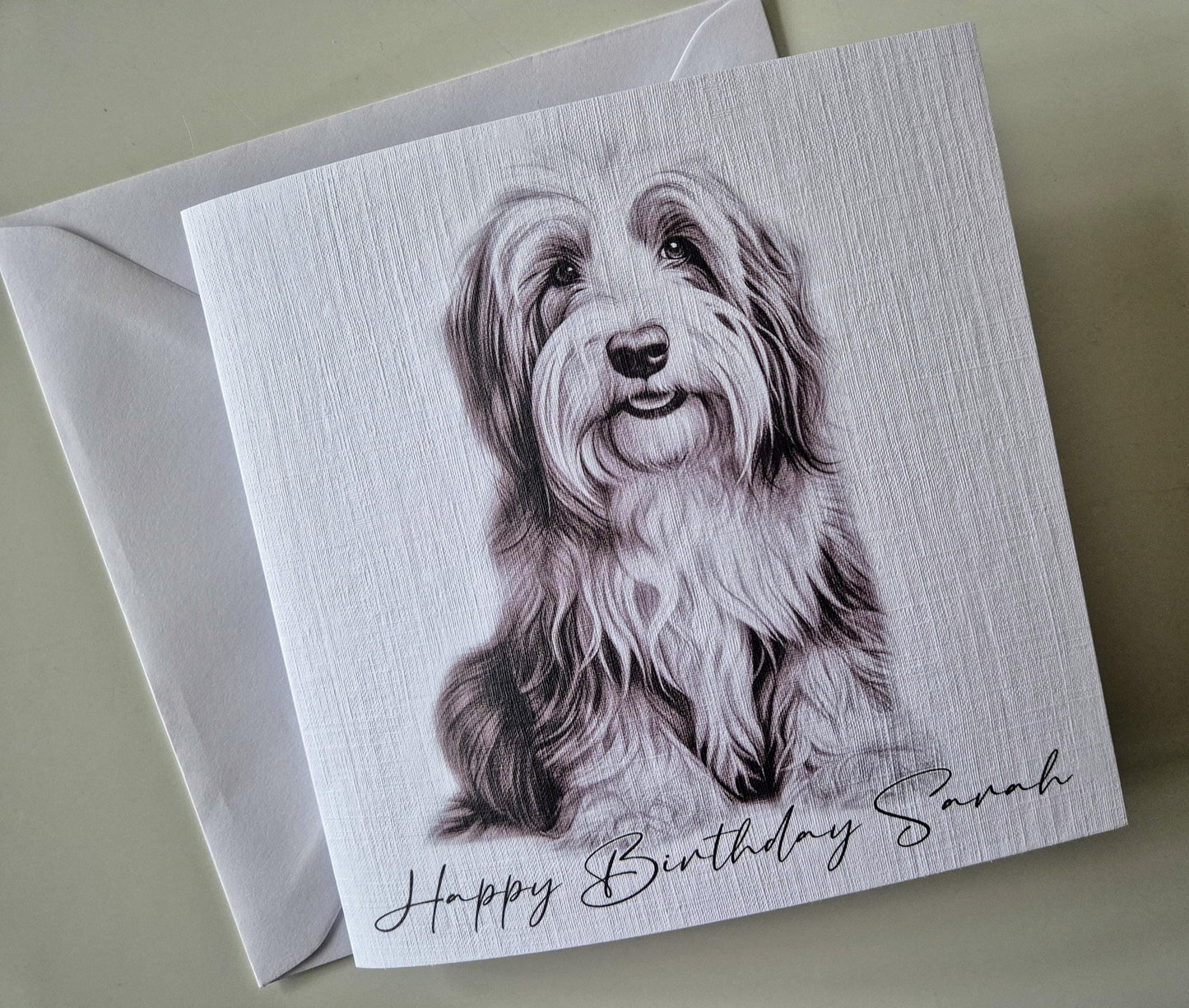 Personalised Bearded Collie Birthday Card – Custom Dog Lover Greeting Card | Optional Matching Coaster