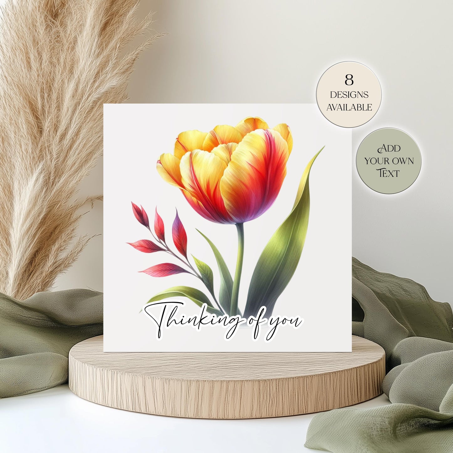 Personalised Tulip Birthday Card – Watercolour Floral Greeting Card