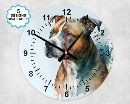 Glass Staffordshire Bull Terrier Wall Clock | Watercolour | Dog Lover Gift