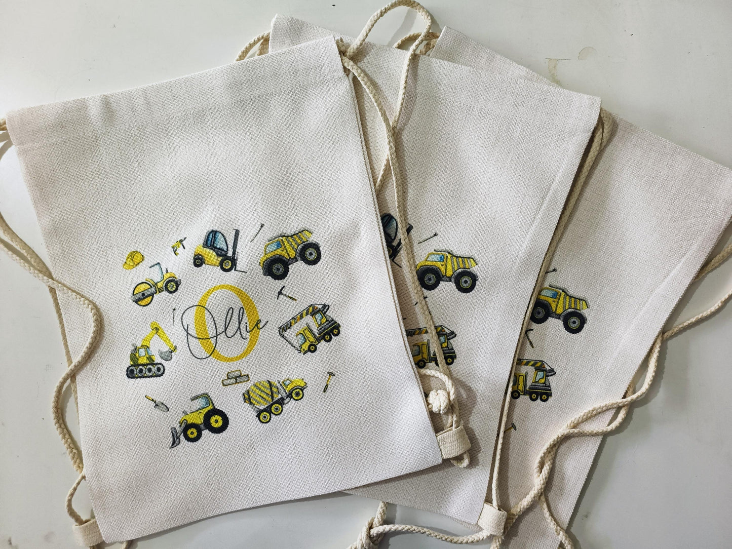 Personalised Digger Drawstring Bag – Construction Theme Kids Bag | PE, School & Swimming
