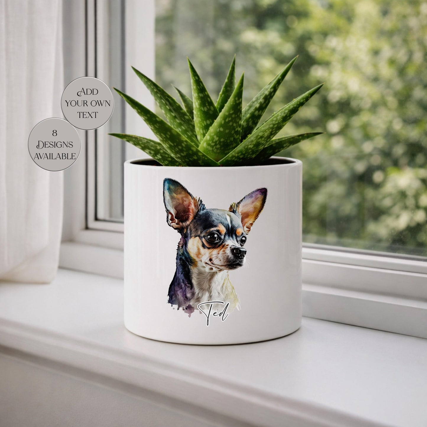 Personalised Chihuahua Plant Pot – Watercolour Dog Lover Gift | Succulent Planter