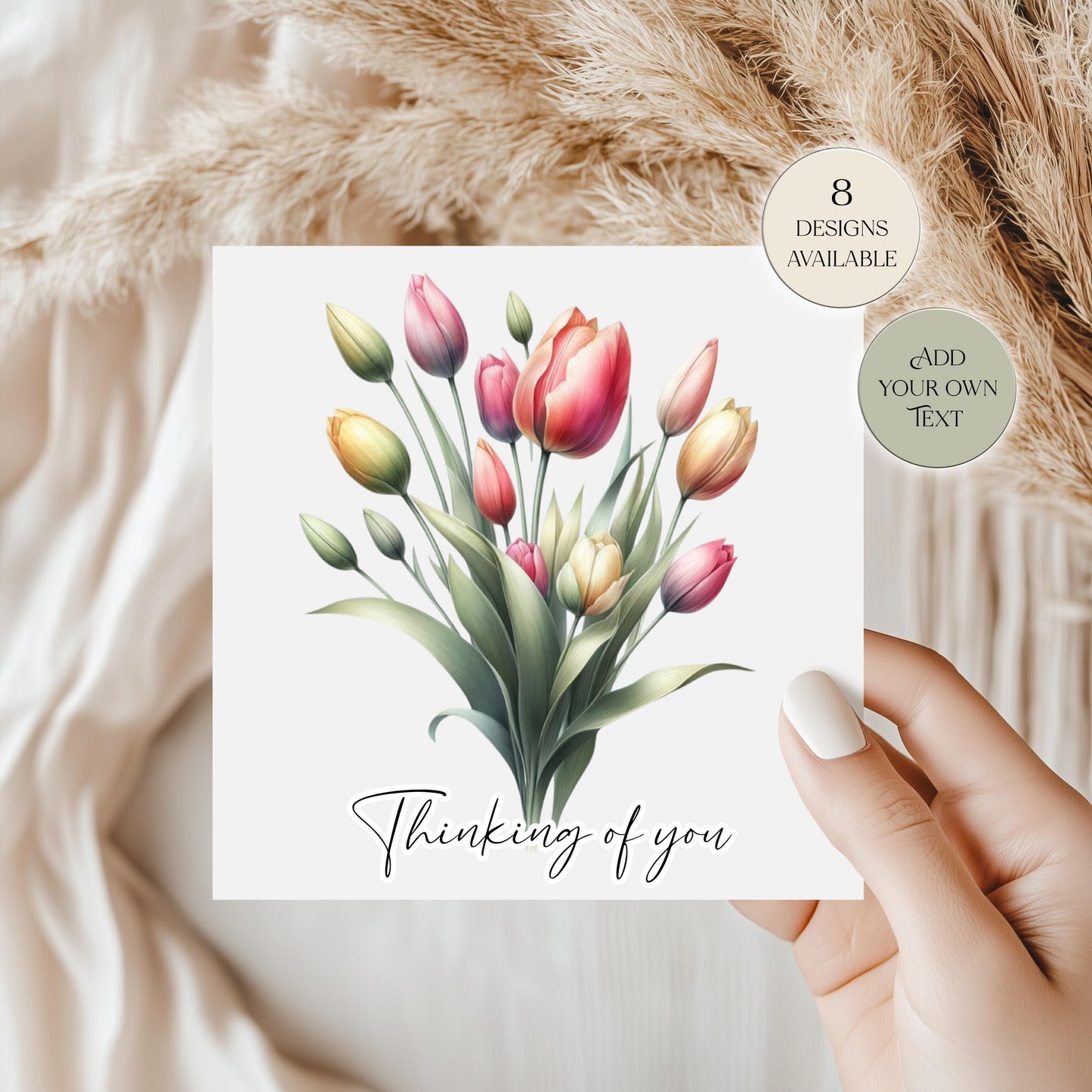 Personalised Tulip Birthday Card – Watercolour Floral Greeting Card