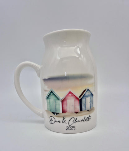 Personalised Watercolour Beach Hut Milk Jug | Flower Vase | Coastal Home Décor Gift