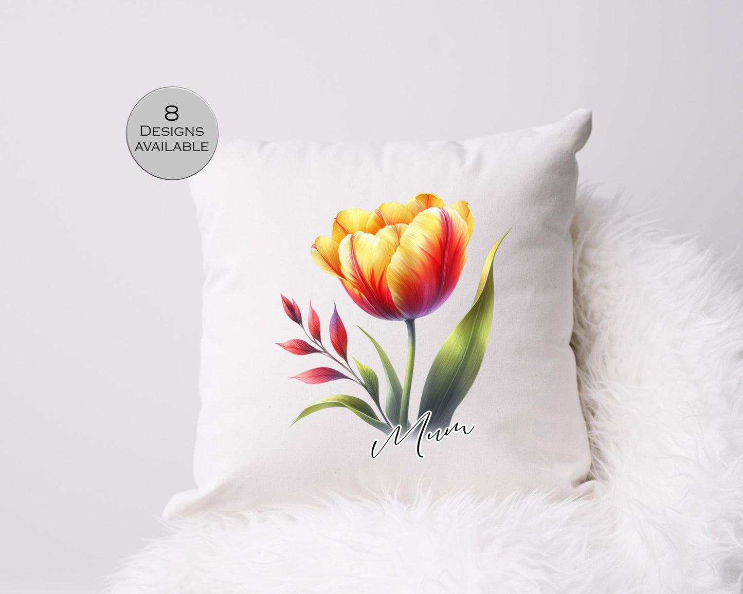Personalised Watercolour Tulip Cushion | Custom Floral Throw Pillow | Gift for Her