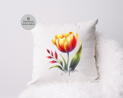 Personalised Watercolour Tulip Cushion | Custom Floral Throw Pillow | Gift for Her
