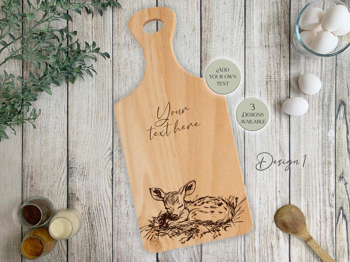 Personalised Wooden Deer Cutting Board – Custom Engraved Kitchen Gift