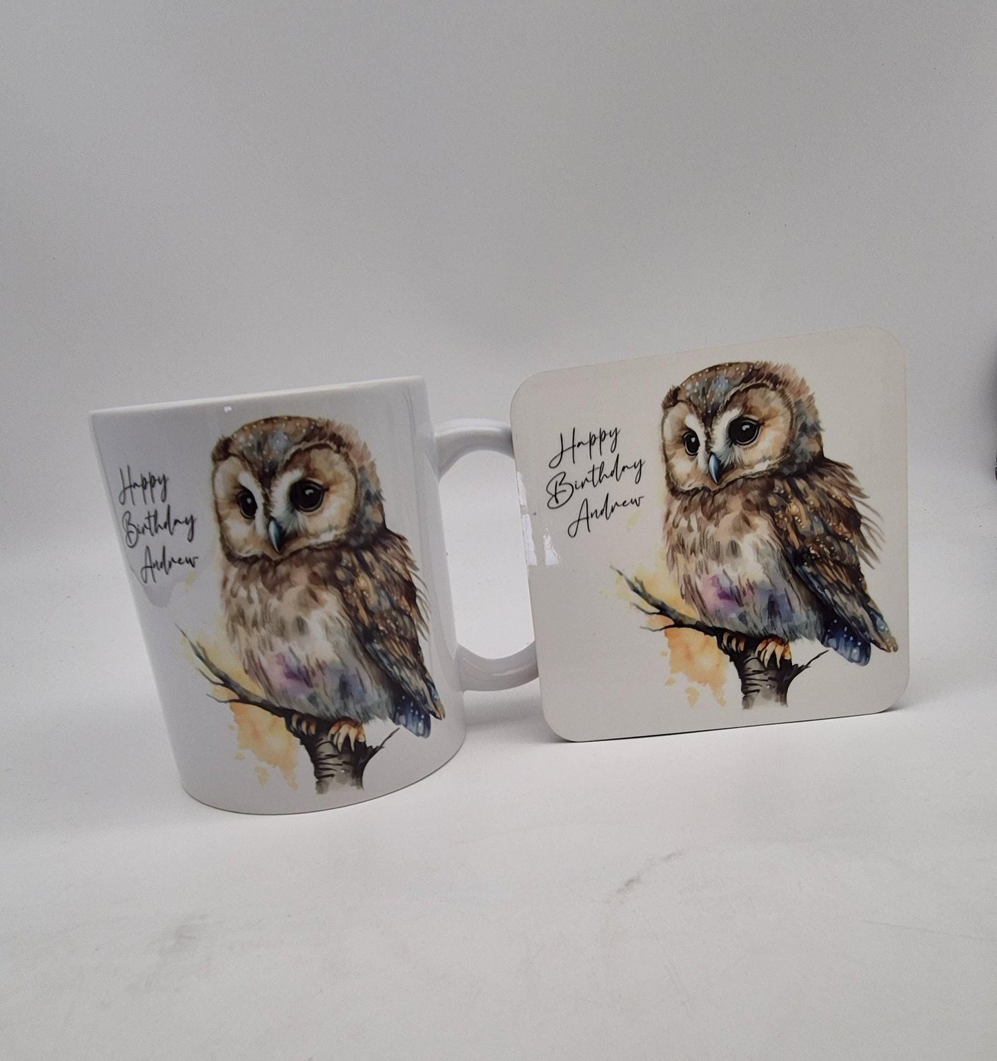 Personalised Owl Mug & Coaster Set – Custom Owl Lover Gift
