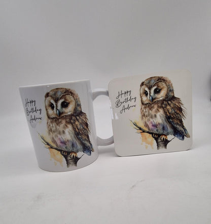 Personalised Owl Mug & Coaster Set – Custom Owl Lover Gift