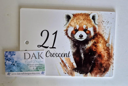 Personalised Watercolour Red Panda House Sign – Custom Address Plaque