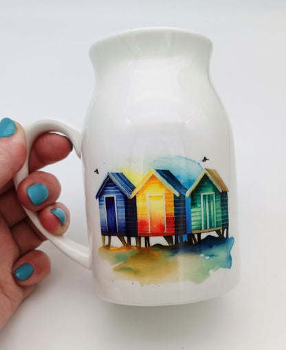 Personalised Watercolour Beach Hut Milk Jug | Flower Vase | Coastal Home Décor Gift
