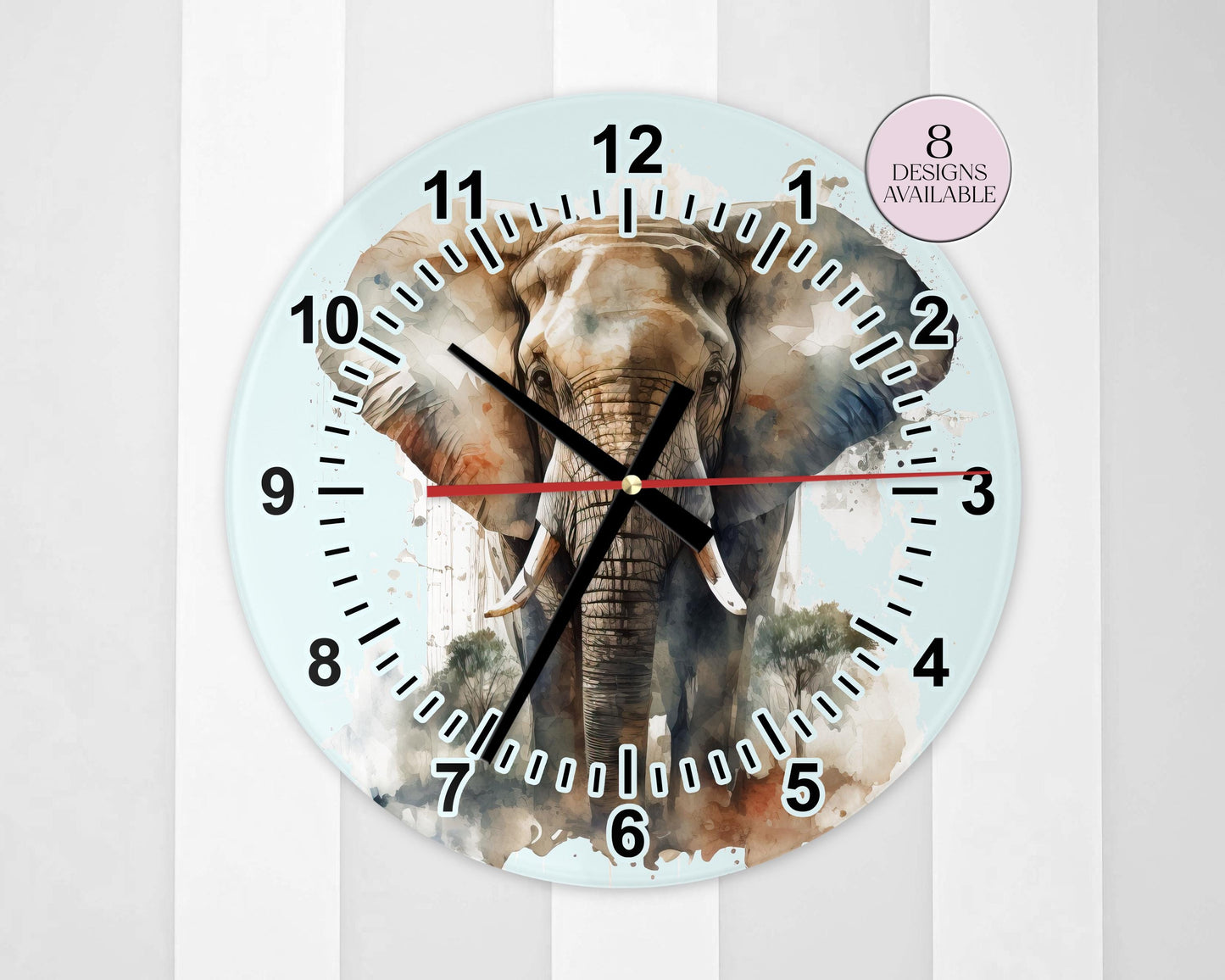 Watercolour Elephant Wall Clock | Glass  | Elephant Lover Gift