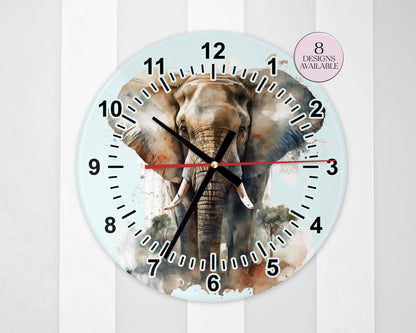 Watercolour Elephant Wall Clock | Glass  | Elephant Lover Gift