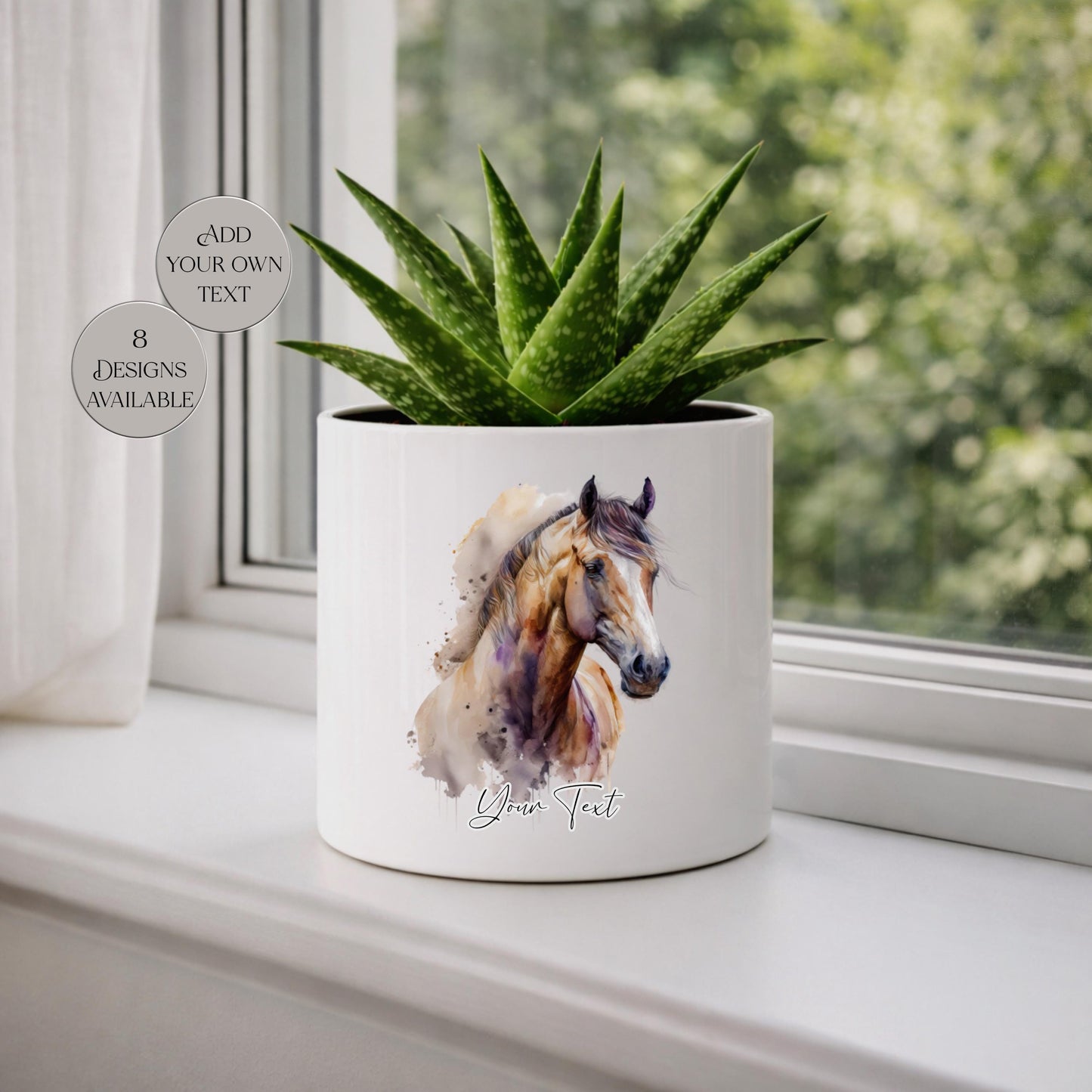 Personalised Horse Plant Pot – Watercolour Equestrian Gift | Custom Horse Lover Planter