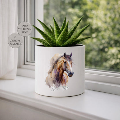 Personalised Horse Plant Pot – Watercolour Equestrian Gift | Custom Horse Lover Planter