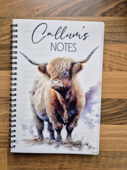 Personalised Highland Cow Notebook | Custom A4 & A5 Journal | Highland Cow Gift