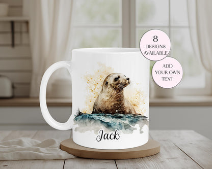 Personalised Watercolour Seal Mug & Coaster Set – Coastal Animal Gift