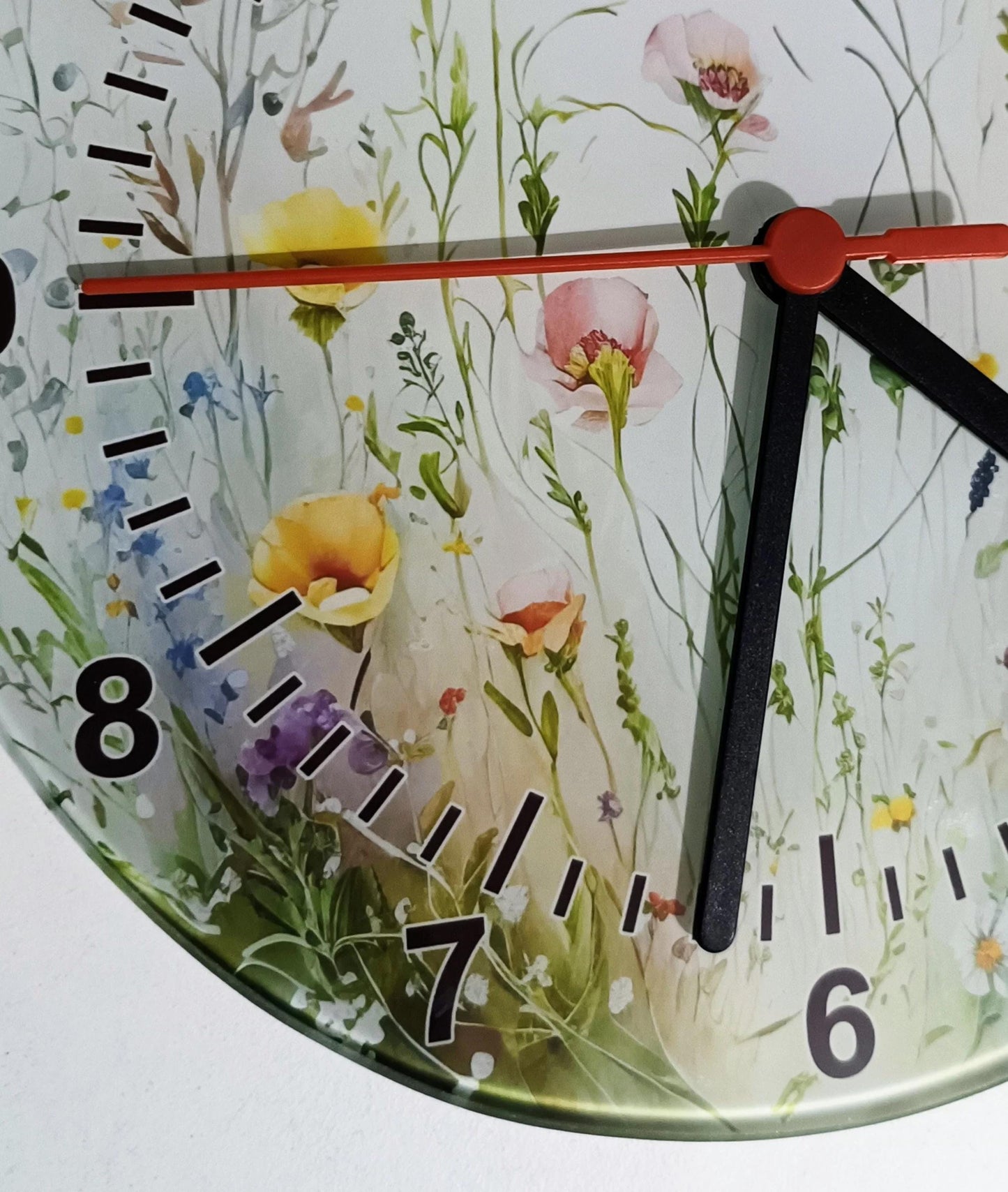 Glass Watercolour Wild Flower Clock – Floral Wall Clock, Nature-Inspired Home Gift