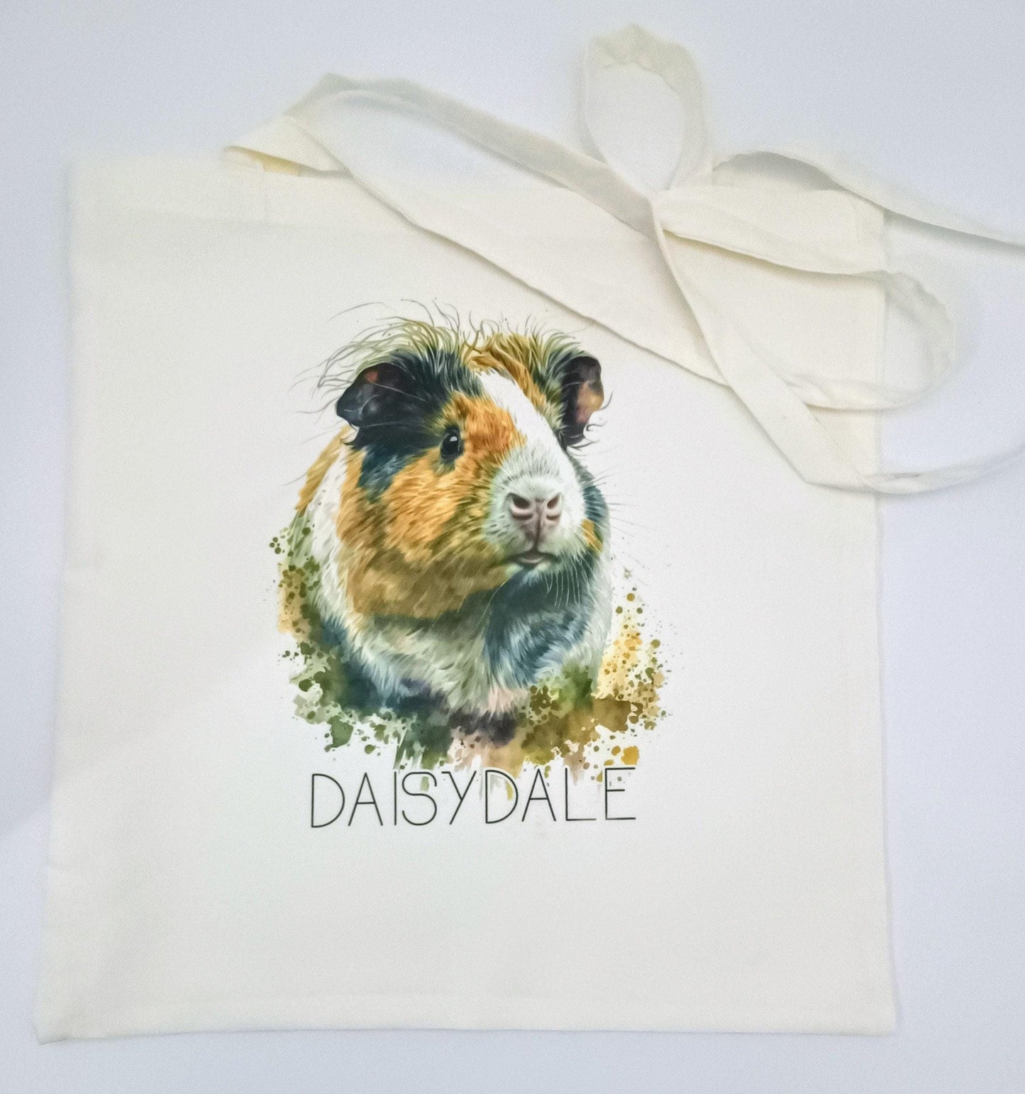Personalised Watercolour Guinea Pig Tote Bag | Custom Guinea Pig Lover Gift | Long Handle Shopper