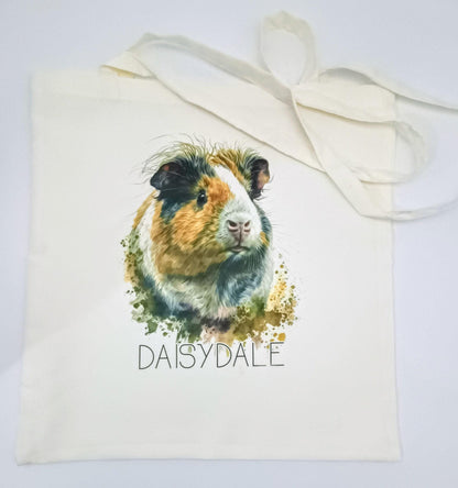 Personalised Watercolour Guinea Pig Tote Bag | Custom Guinea Pig Lover Gift | Long Handle Shopper