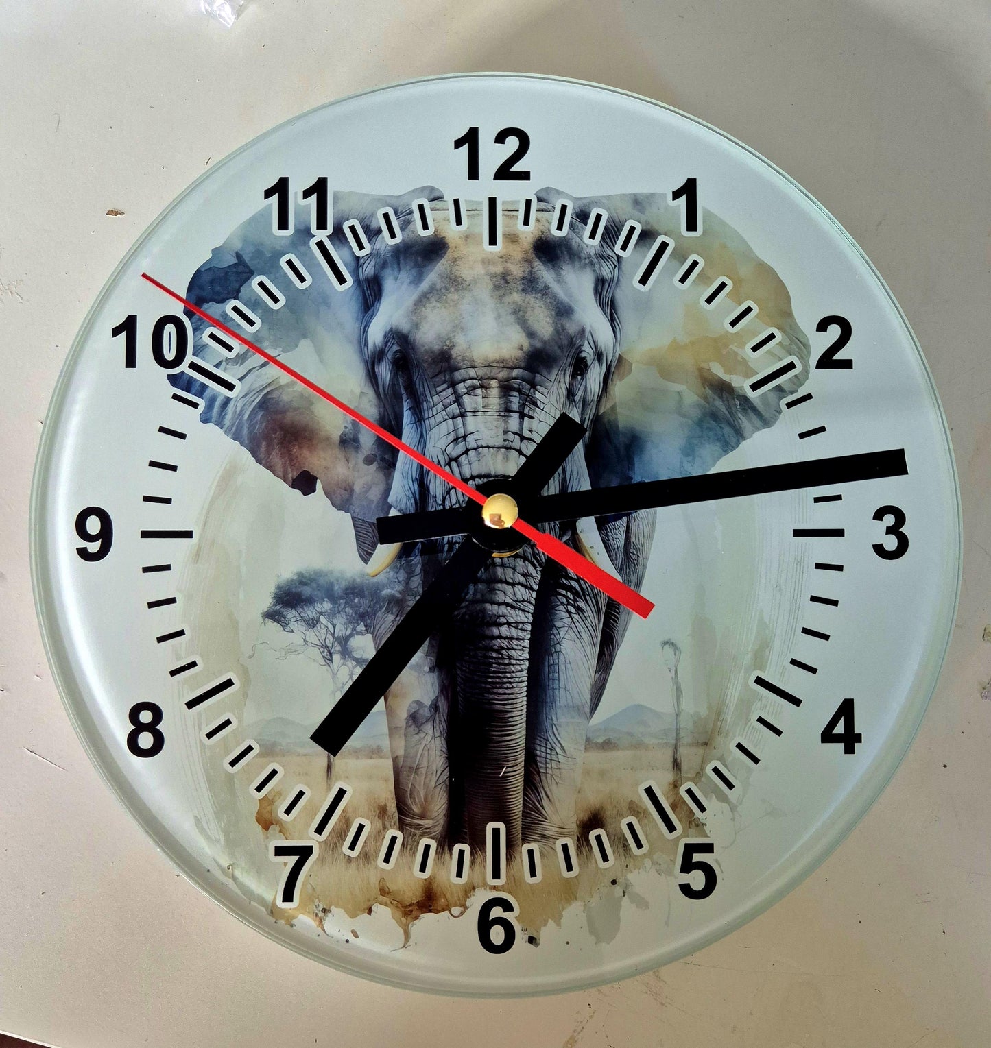 Watercolour Elephant Wall Clock | Glass  | Elephant Lover Gift