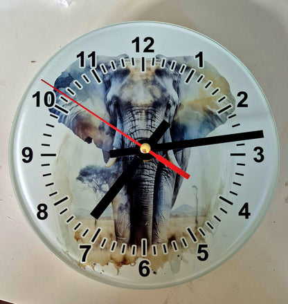 Watercolour Elephant Wall Clock | Glass  | Elephant Lover Gift