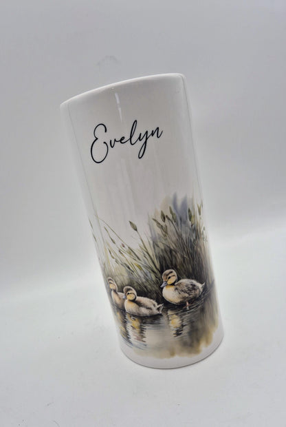 Personalised Duck Ceramic Vase – Custom Watercolour Duckling Flower Pot