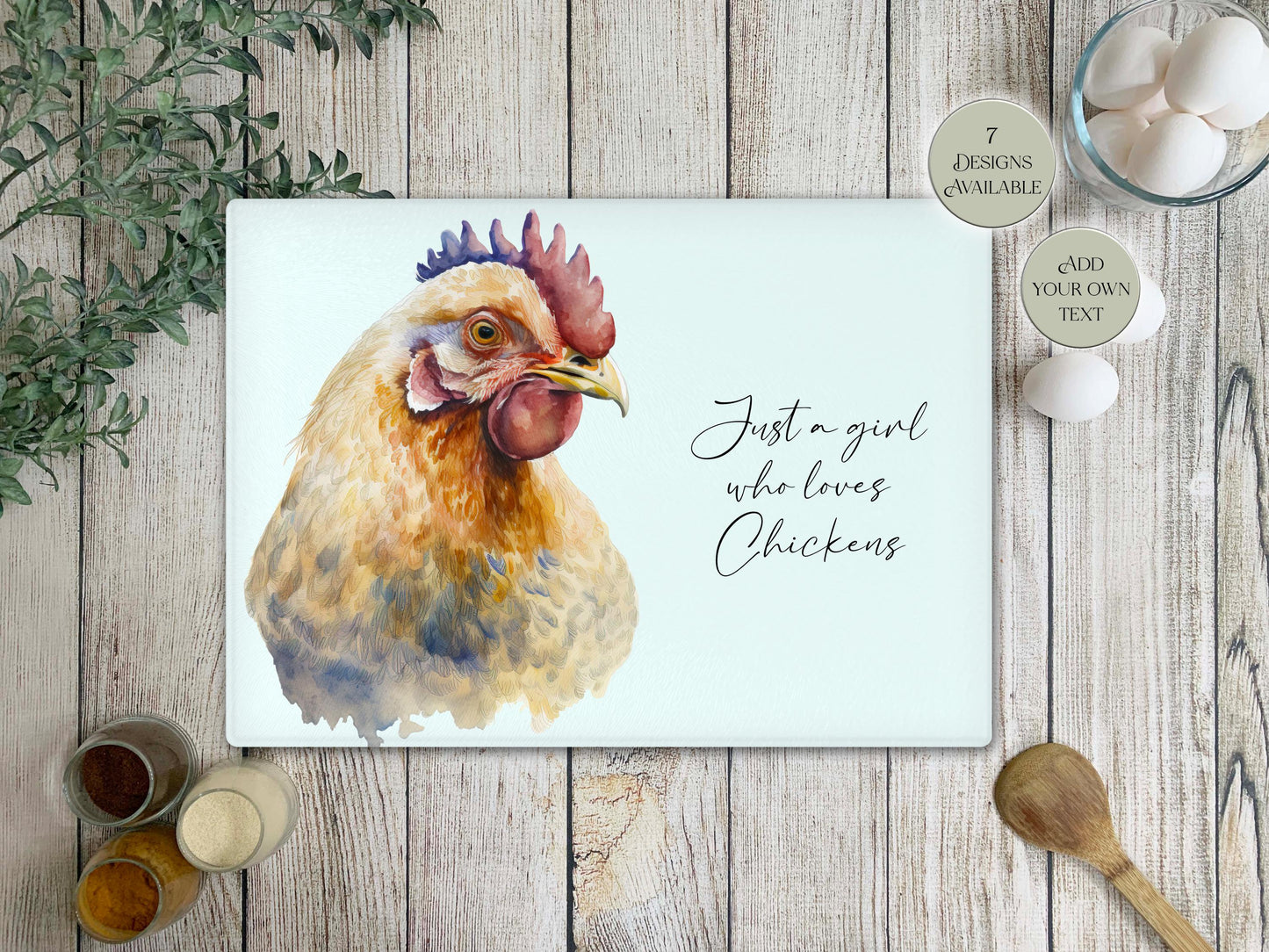 Personalised Chicken Glass Chopping Board – Hen Kitchen Gift | Farmhouse Cheese Board & Worktop Saver