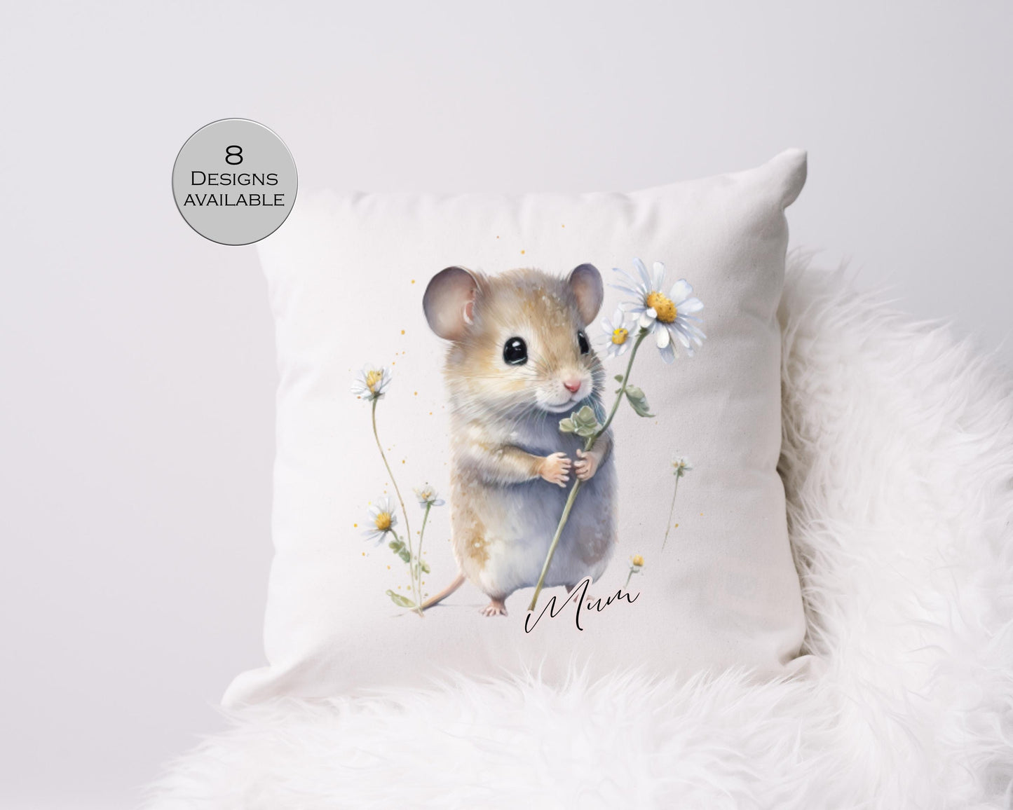 Personalised Watercolour Floral Mouse Cushion | Custom Name Gift for Her | Mouse Lover Pillow