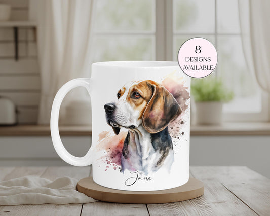 Personalised Beagle Mug & Coaster Set | Custom Dog Lover Gift | Watercolour Beagle Present