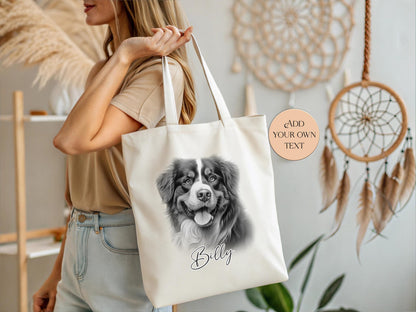 Personalised Bernese Mountain Dog Tote Bag | Sketched Dog Lover Gift | Custom Long Handle Shopper