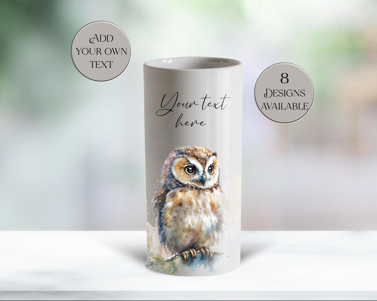 Personalised Watercolour Owl Ceramic Vase – Bird Lover Gift & Flower Pot
