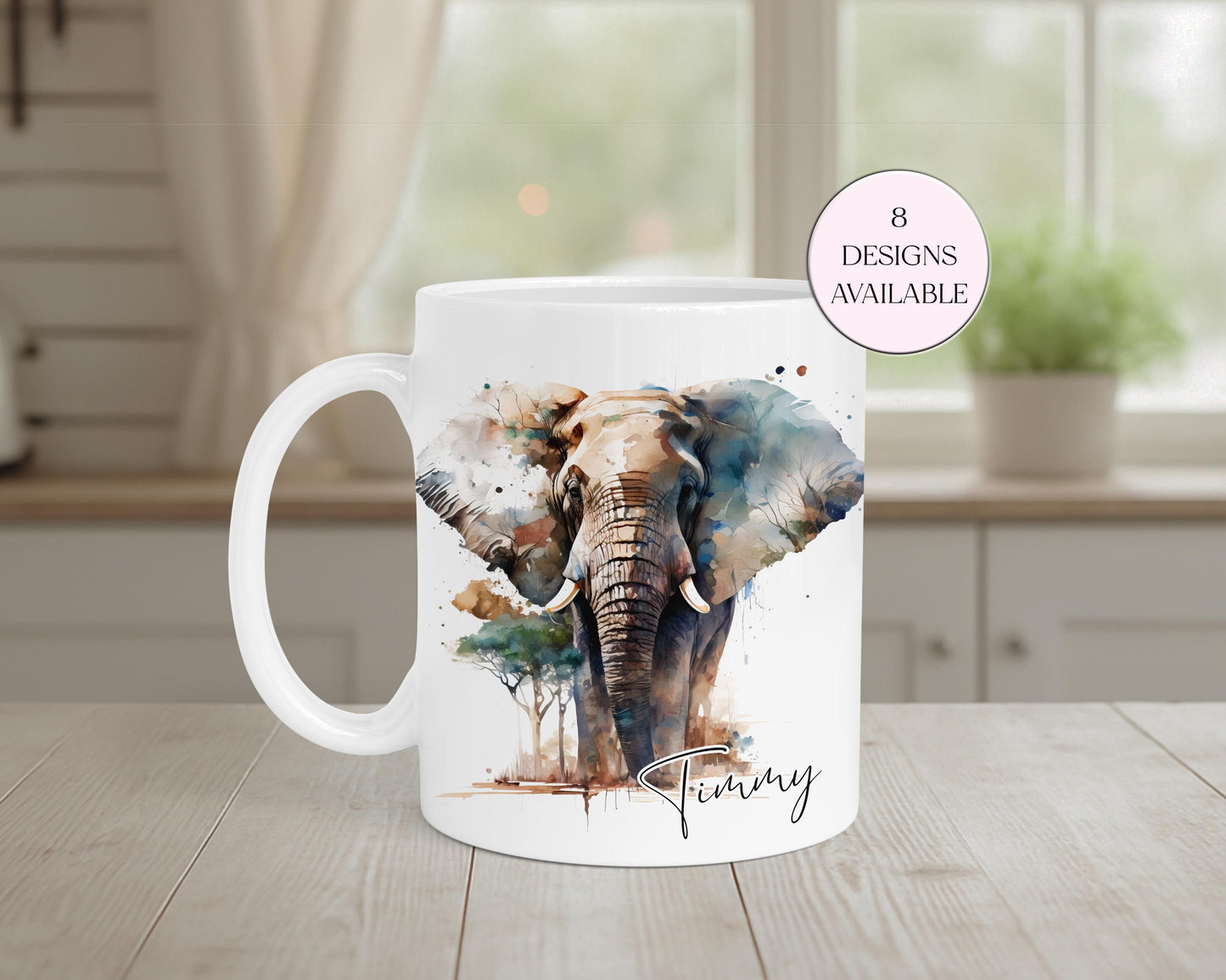 Personalised Watercolour Elephant Mug & Coaster Set | Elephant Lover Gift